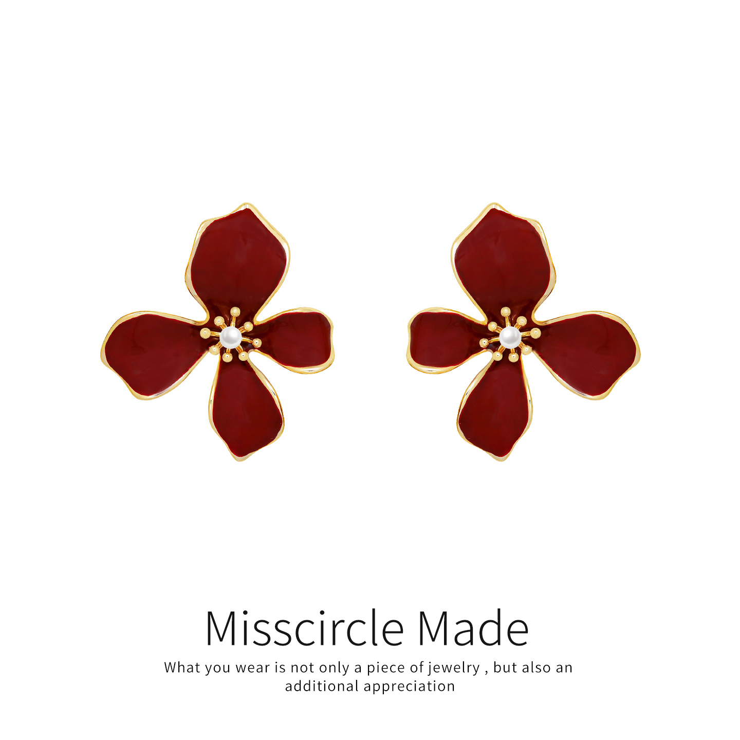瑟可 铜合金合成锆石耳饰 红色花朵花瓣耳环复古秋冬精致百搭5457