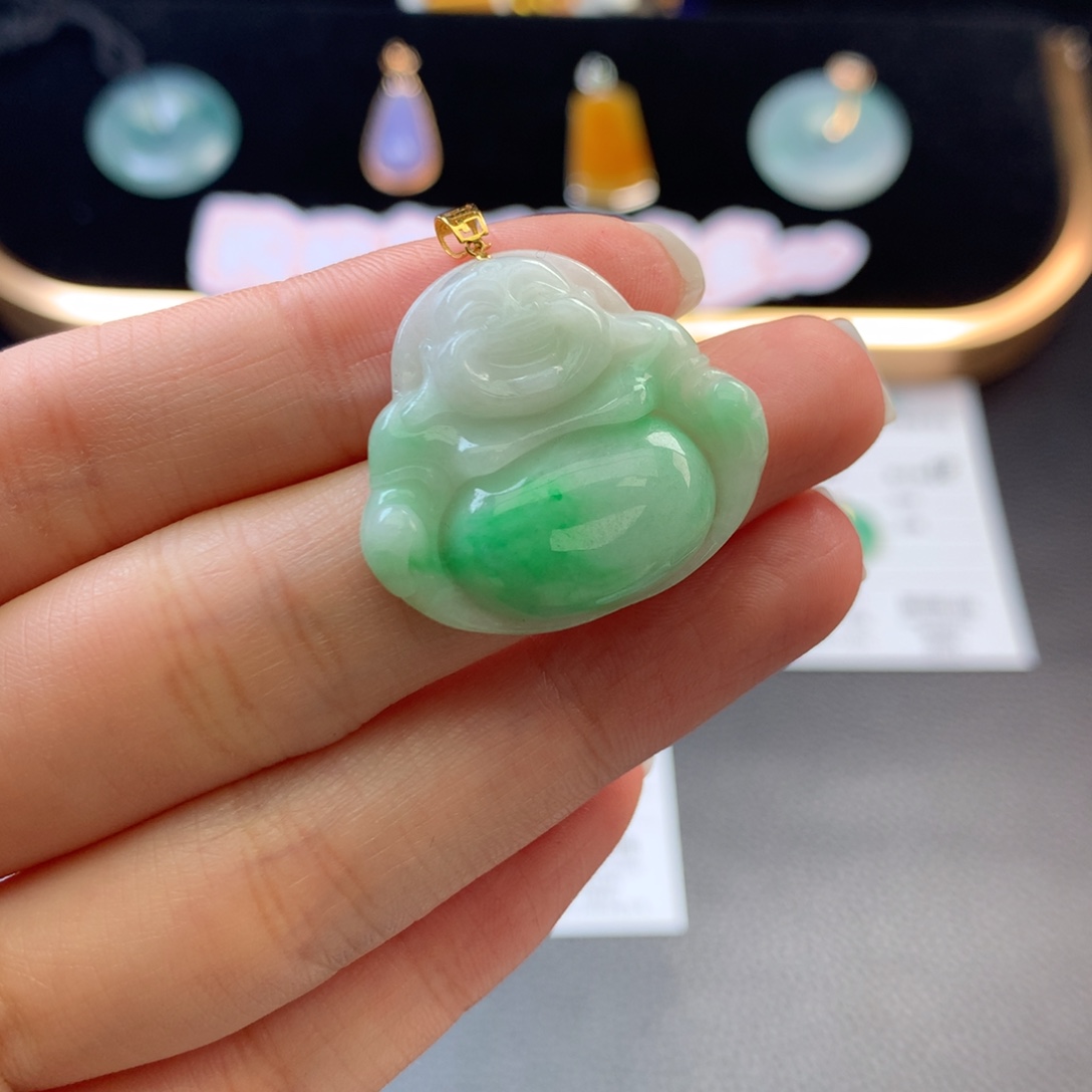 翡翠18K金镶嵌挂件
