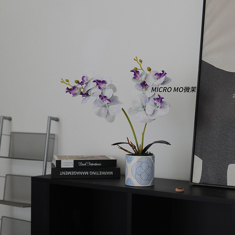 蓝色蝴蝶兰盆栽假花仿真花餐桌花电视柜茶几玄关摆件家居装饰摆设