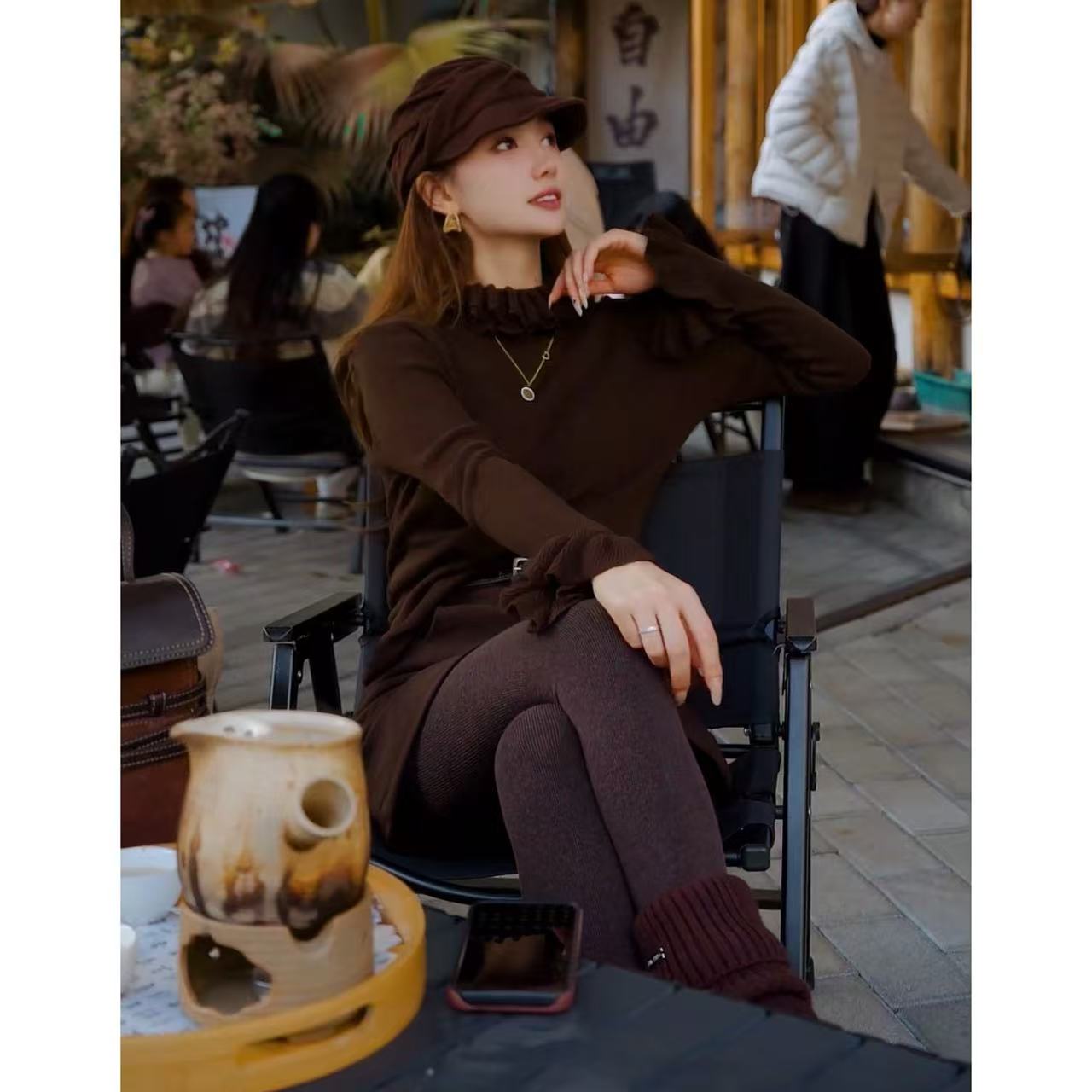 【璀璨花朵】时尚百搭荷叶花边半高领针织衫ZZ1200