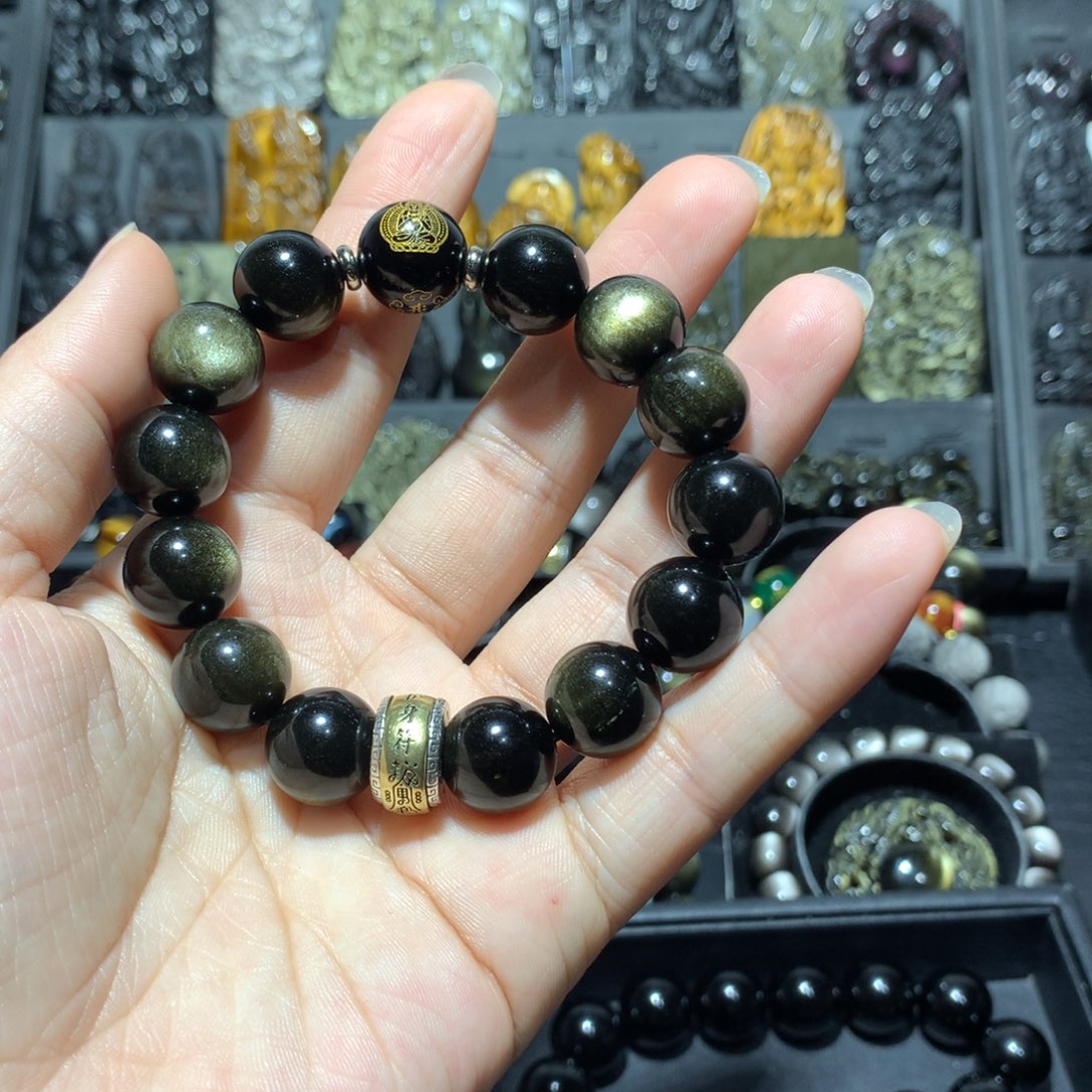 黑曜岩手链未镶嵌萌****悟