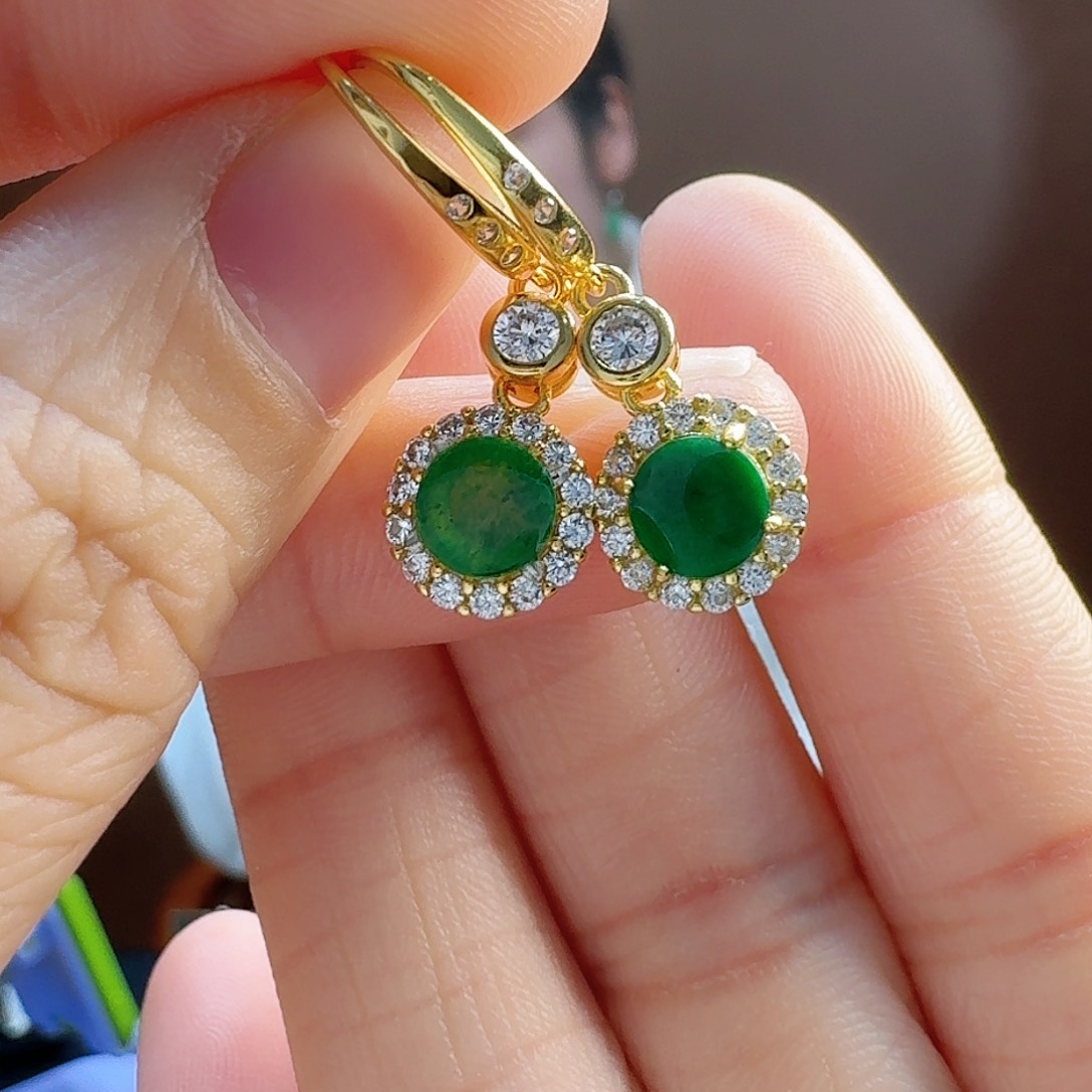 翡翠耳饰银S925镶嵌耳饰