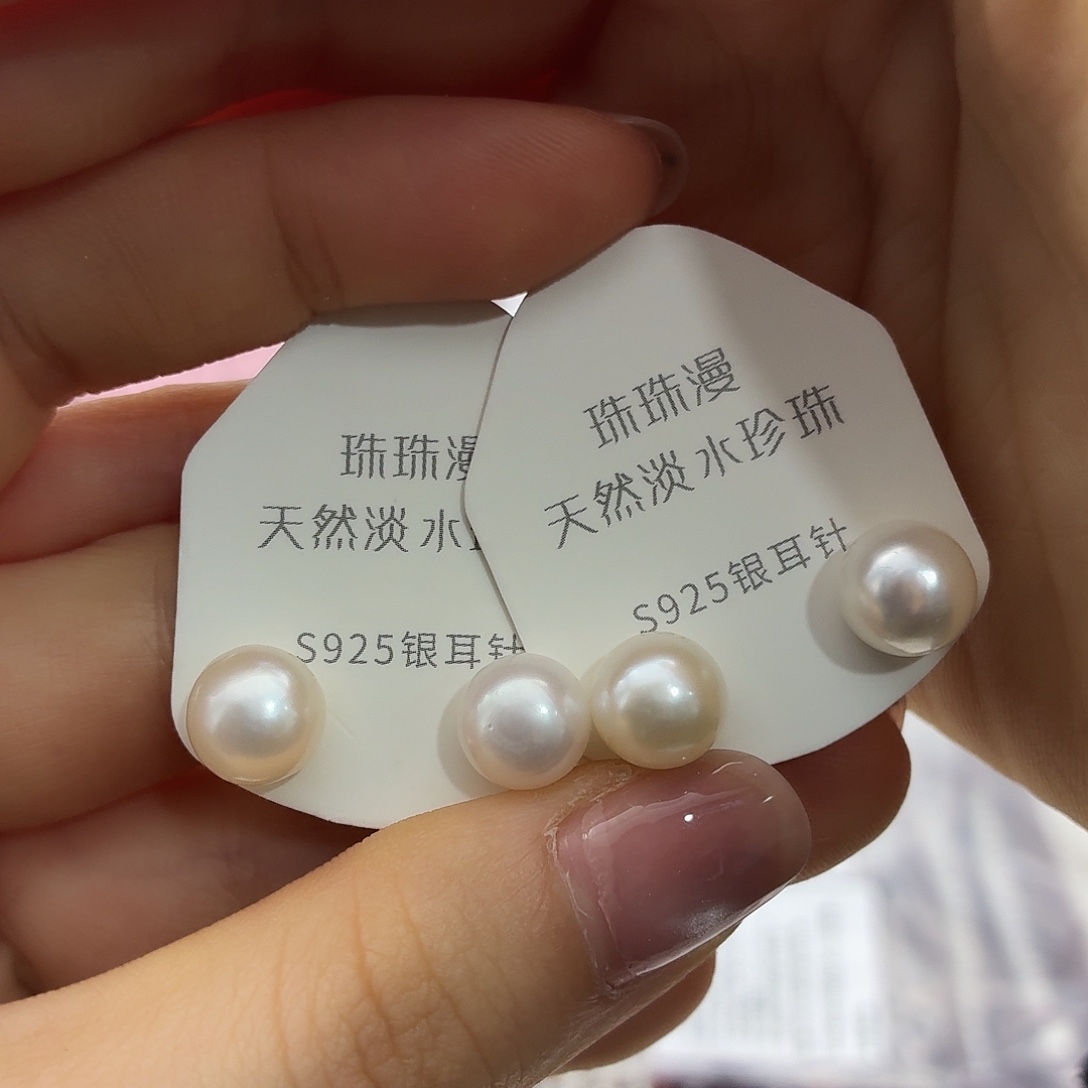 斯***S淡水珍珠银S925镶嵌耳饰99微暇