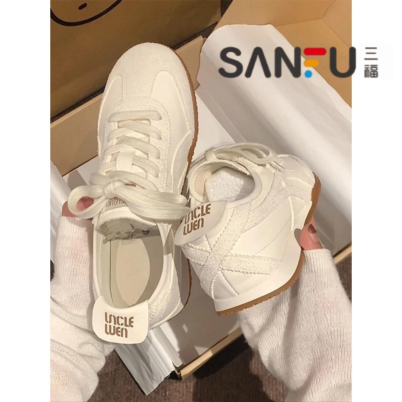 三福平底德训鞋女2025夏新款爆款软底休闲百搭厚底复古阿甘小白鞋