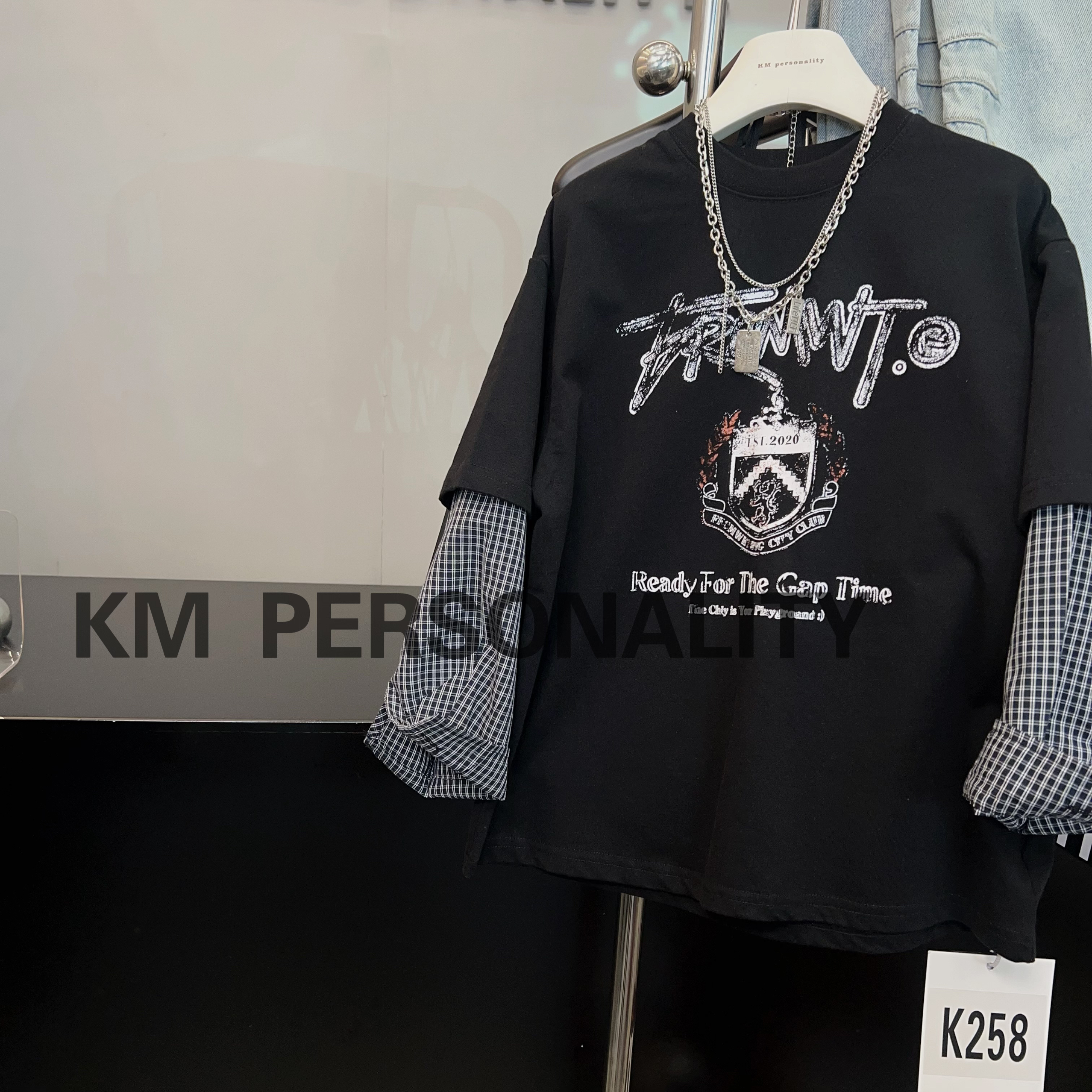 KM PERSONALITY 2025 新款 春季儿童假两件T恤 258