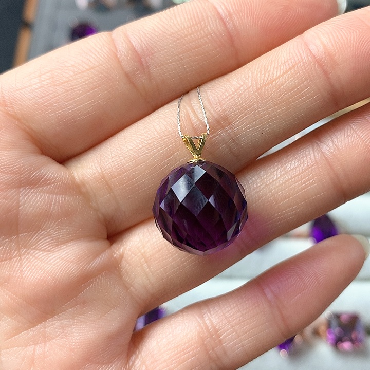 紫晶颈饰18K金镶嵌天然紫水晶