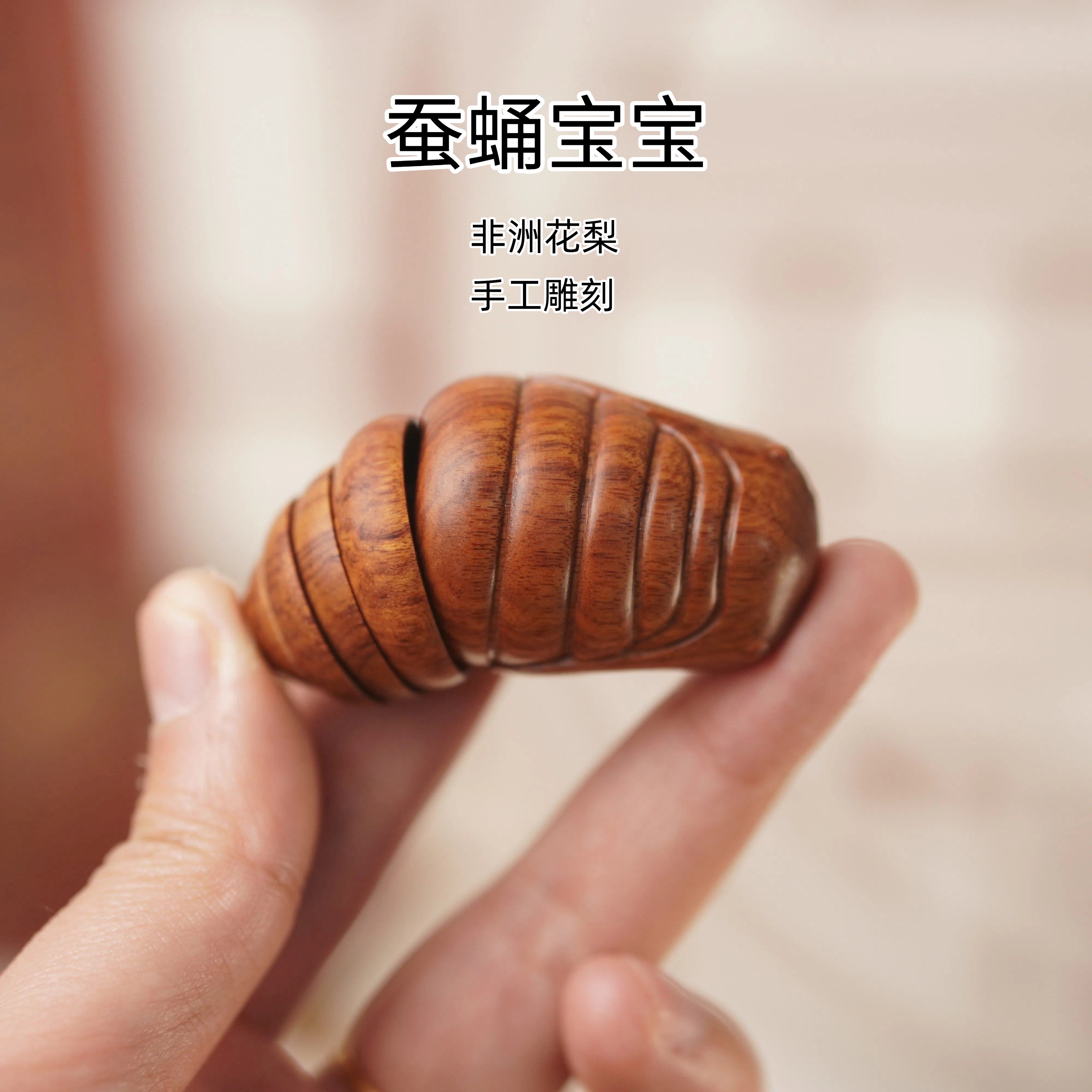 非洲花梨木蚕蛹精雕金蝉手工打磨纯天然尾巴可动办公解压把玩神器