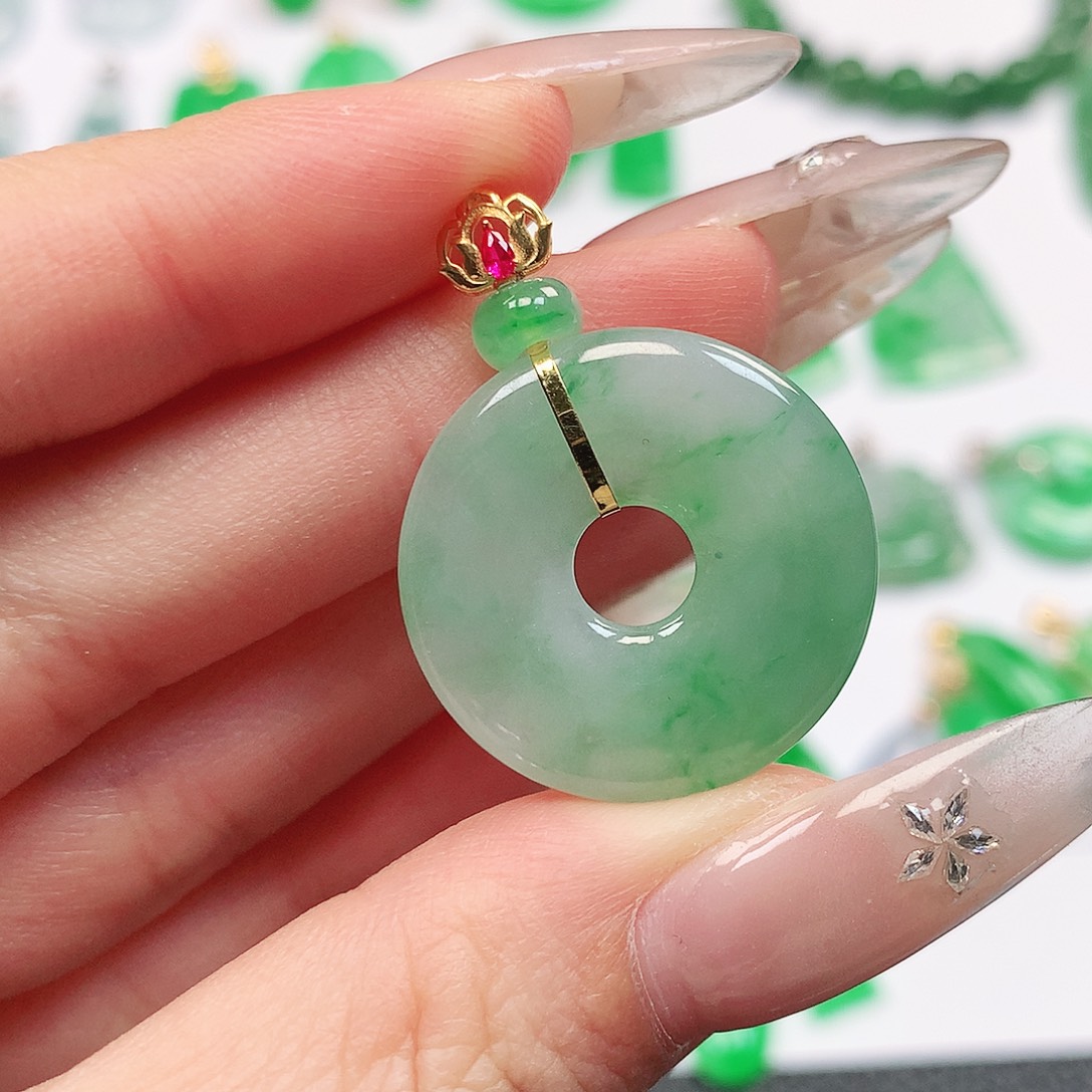 翡翠18K金镶嵌吊坠(不含链)