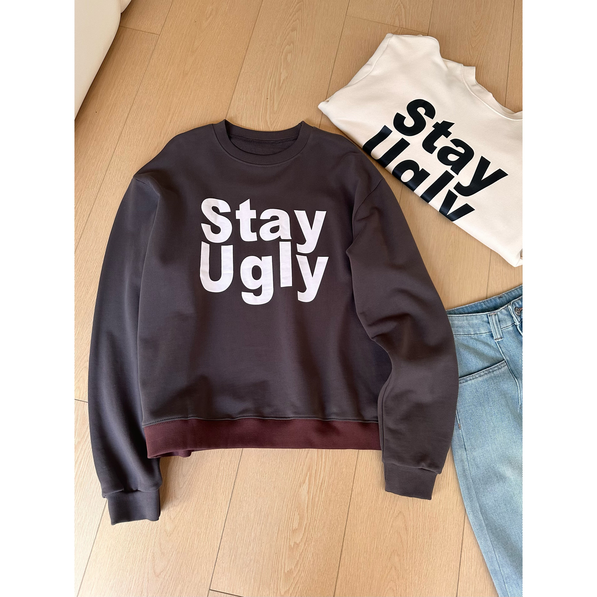 【毛圈】J57圆领套头卫衣女纯棉秋冬季宽松港风长袖上衣运动外套