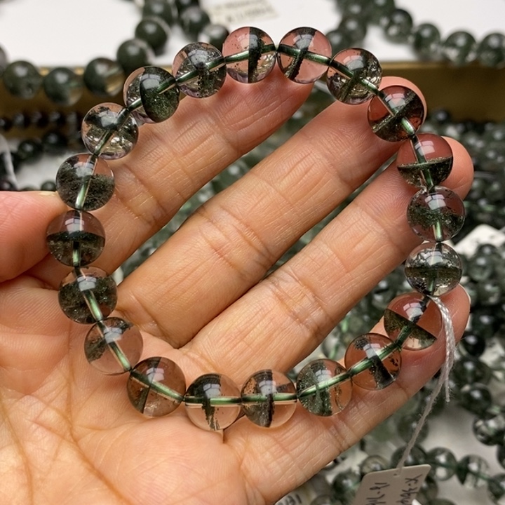 手链未镶嵌水晶J9525天然绿幽灵墨绿聚宝盆千层一线天9+