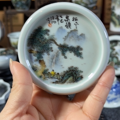 陶汪派山水汪沁粉彩特价