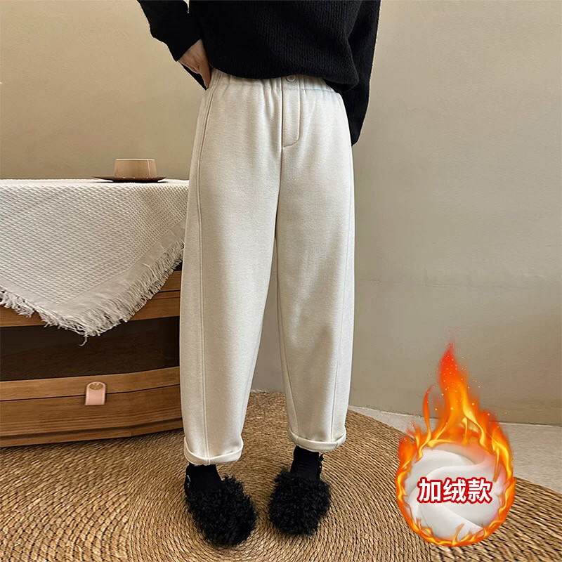 【珈昕姐姐】小个子秋冬加绒毛呢哈伦裤女高腰显瘦休闲裤九分萝卜裤