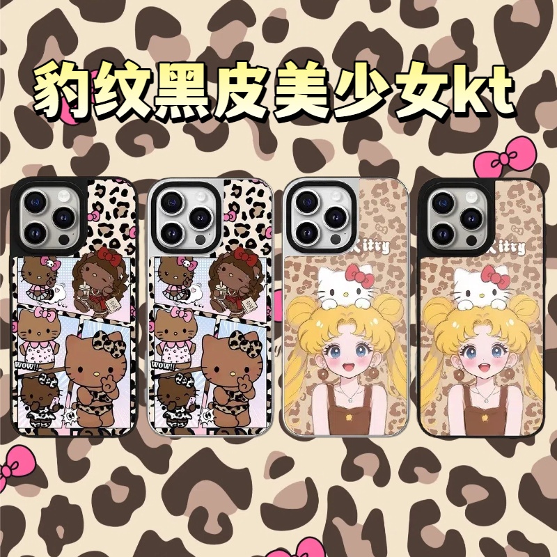 CASE豹纹黑皮美少女KT猫适用iPhone17苹果15pm手机壳14个性13防摔