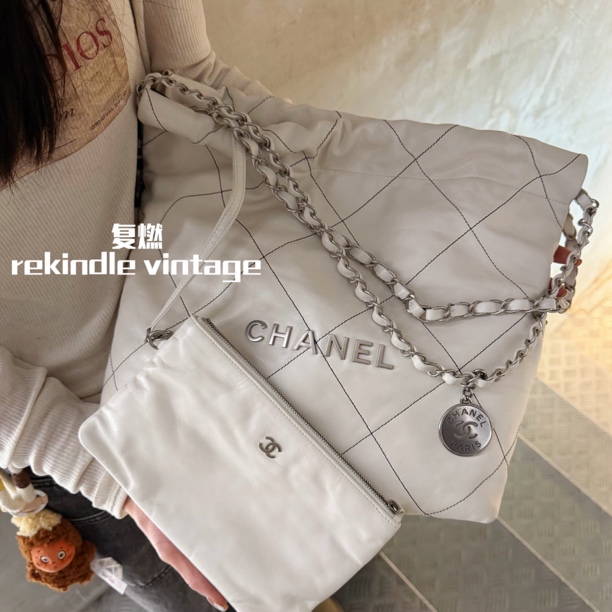 95新 Chanel/香奈儿 复燃精选/白银小号22bag单肩包