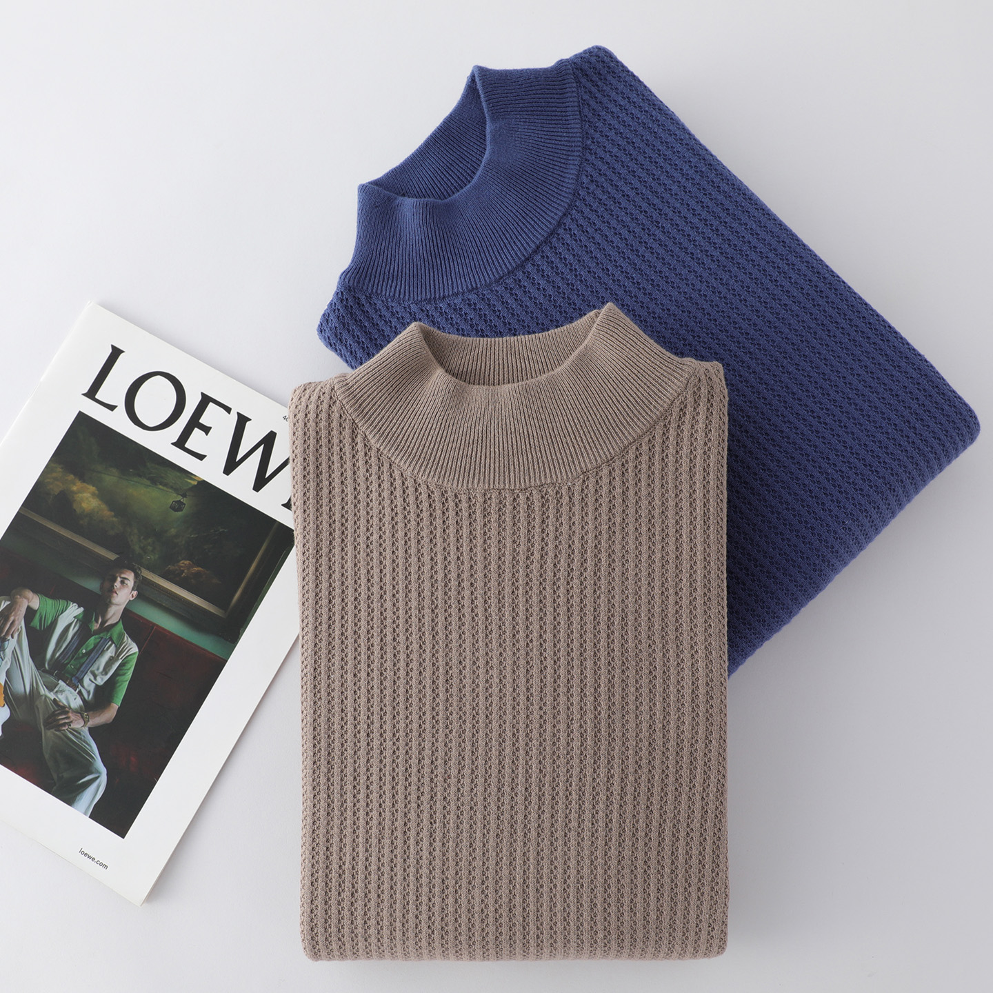 100%纯棉线针织衫四平加厚半高领冬季保暖商务休闲打底衫不起球