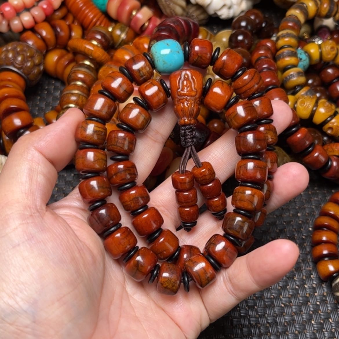 【闪购商品】牛骨手串/手链牛骨红双圈男款12×9×36颗