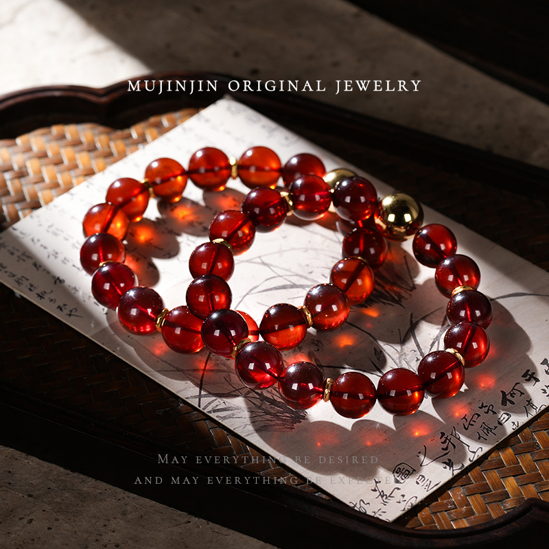 【木槿槿 流金岁月】天然血珀手链女款约11-12m串珠手串多样性发一