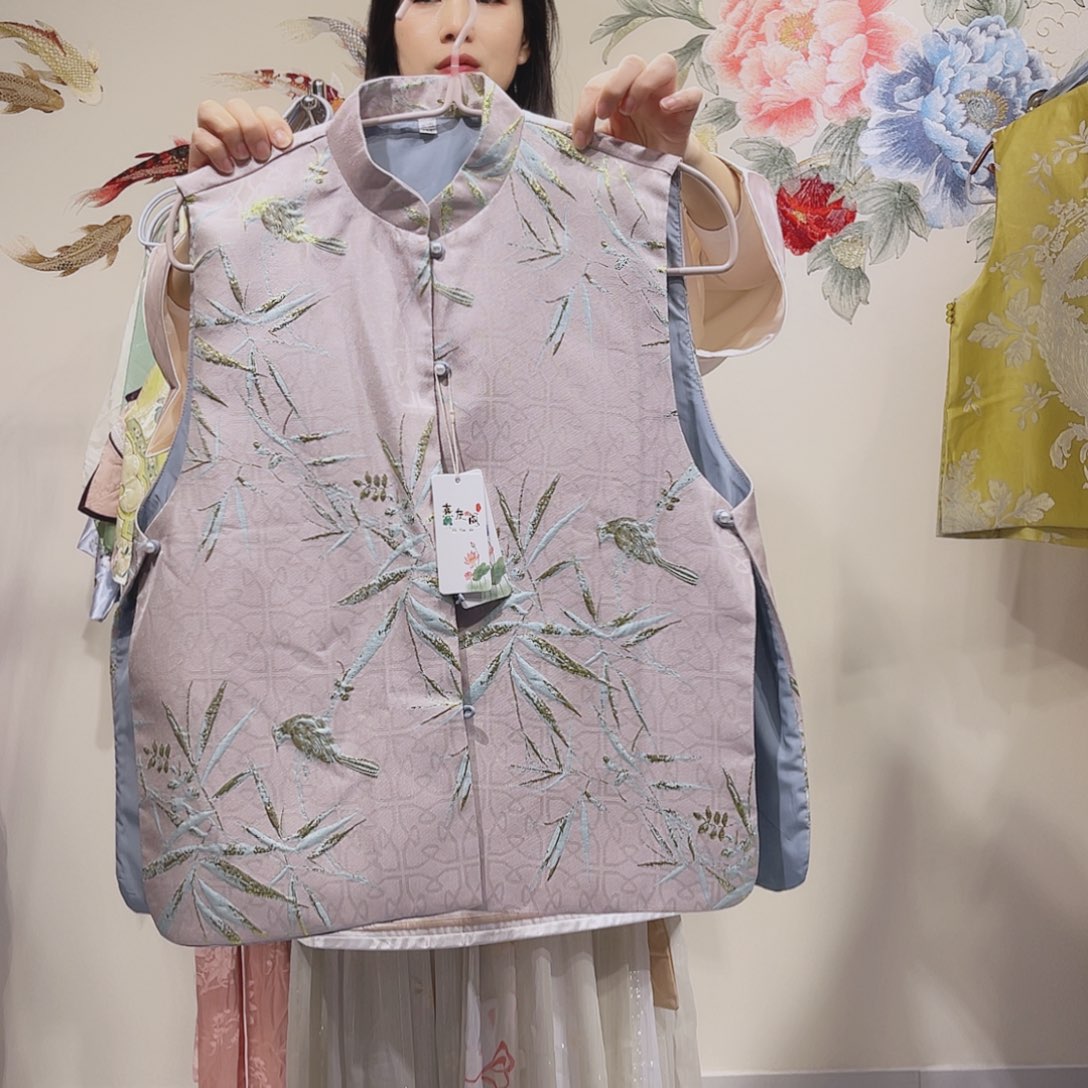 福利品竹子立领中开马甲