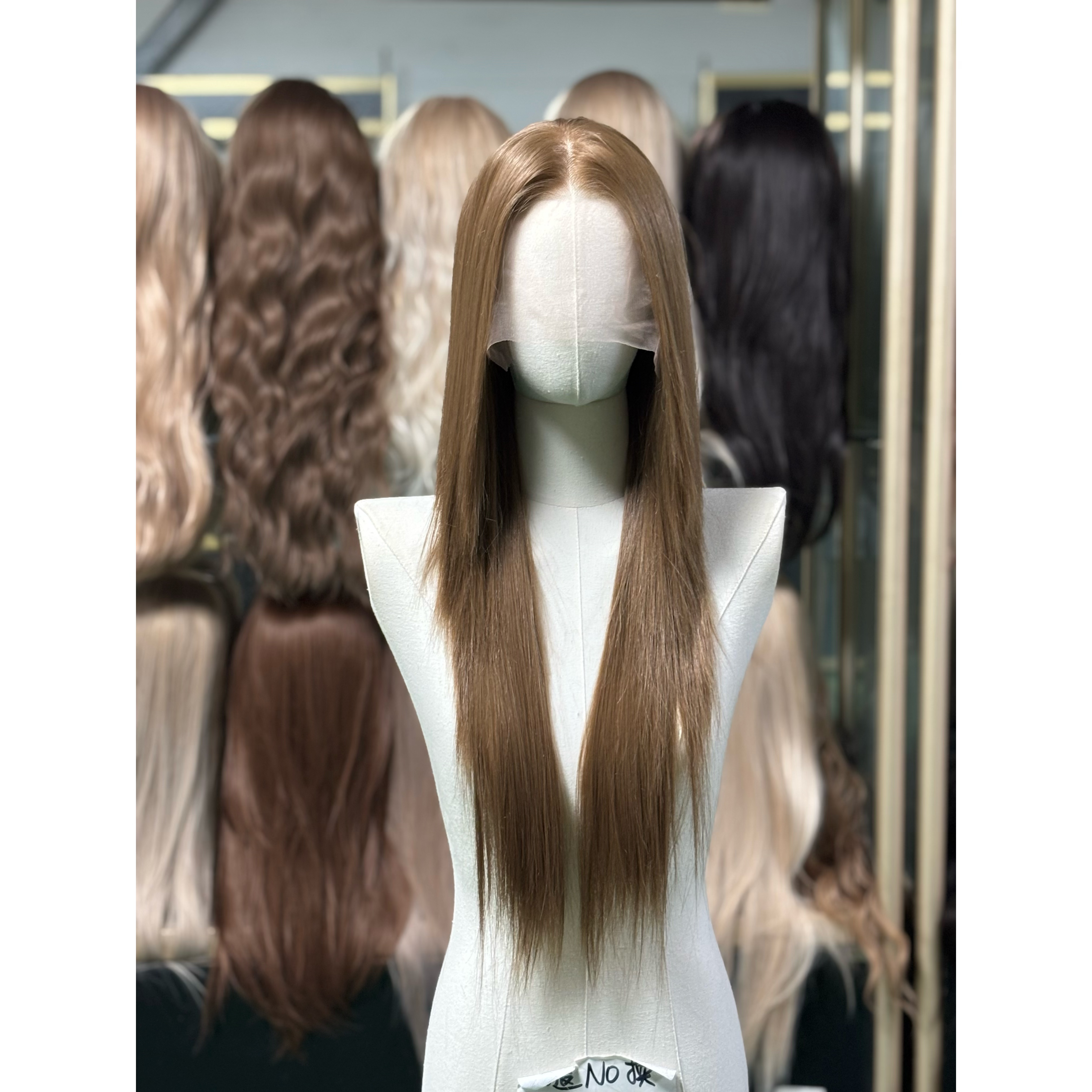 大蕾丝假发女长直发香槟醇棕高层次直发前额手钩蕾丝进口丝全头套