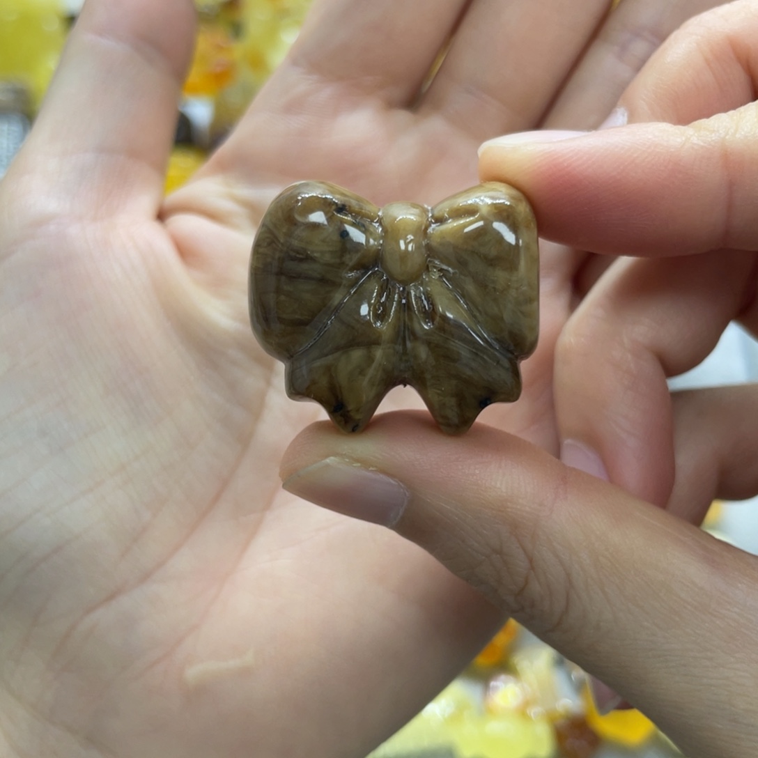 琥珀未镶嵌裸石天然琥珀根珀蝴蝶结