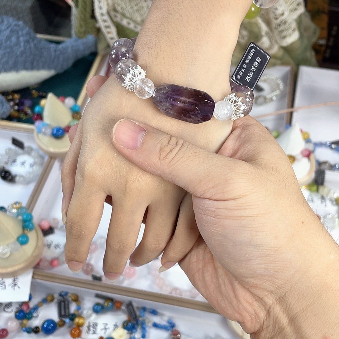 水晶手链银S925镀金镶嵌