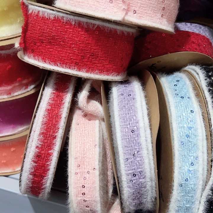 5宽的亮片小香风粉色大红蓝色紫色各5码