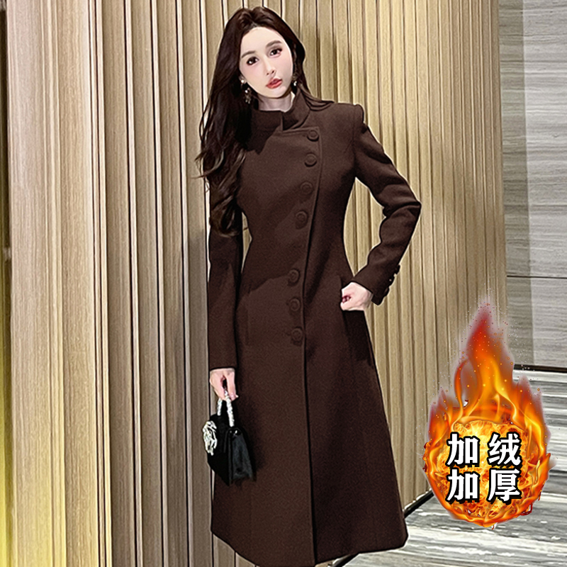 【加绒加厚】气质时尚长袖赫本风中长款修身名媛收腰连衣裙2769