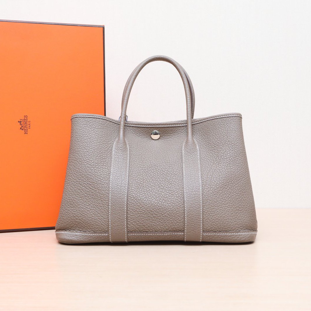 99新 Hermes/爱马仕 【小花Han】花园包 30 大象灰 U刻 银扣包
