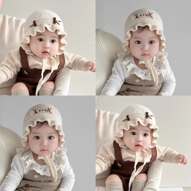 婴儿帽子秋冬季宝宝女小月龄洋气公主帽小月龄加厚保暖毛线帽冬天