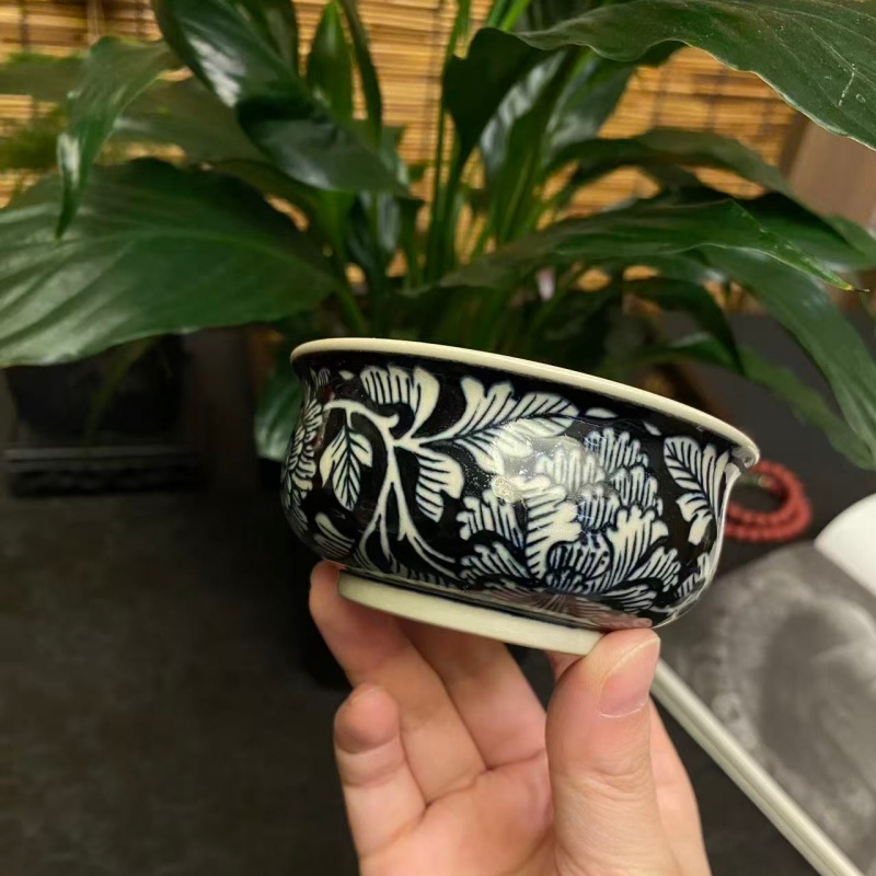 【四悦茶陶】复古青花四象牡丹二号釉 景德镇茶具手工手绘
