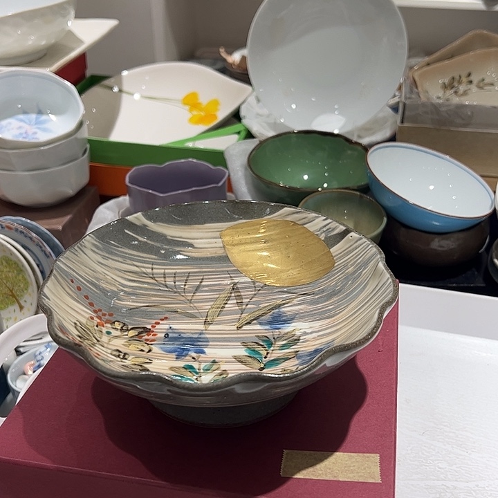 @***常瓷陶高足手绘花花葵口大果子钵超美有调性