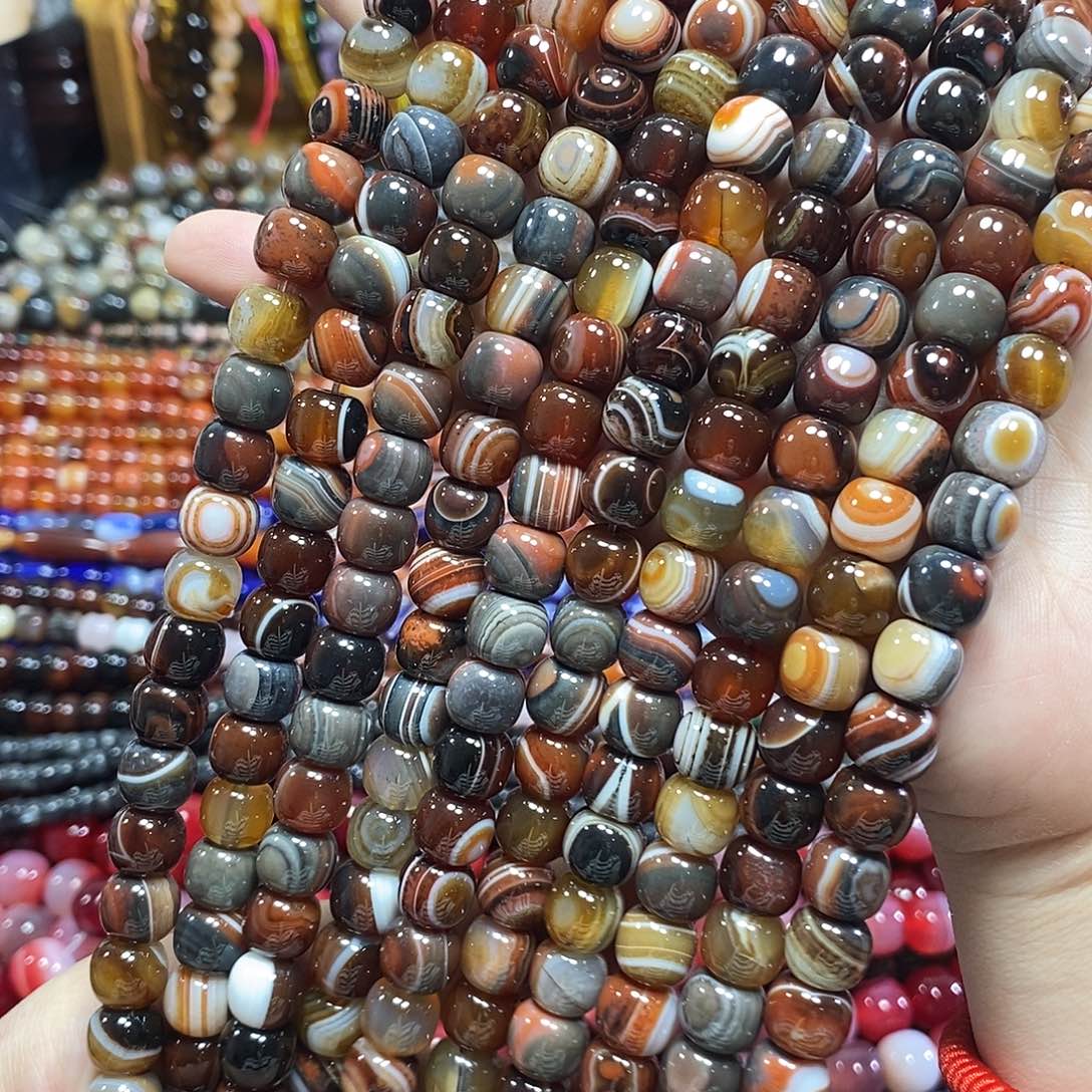 玛瑙/玉髓未镶嵌珠宝半成品梦幻线条玛瑙老型一条卡10mm