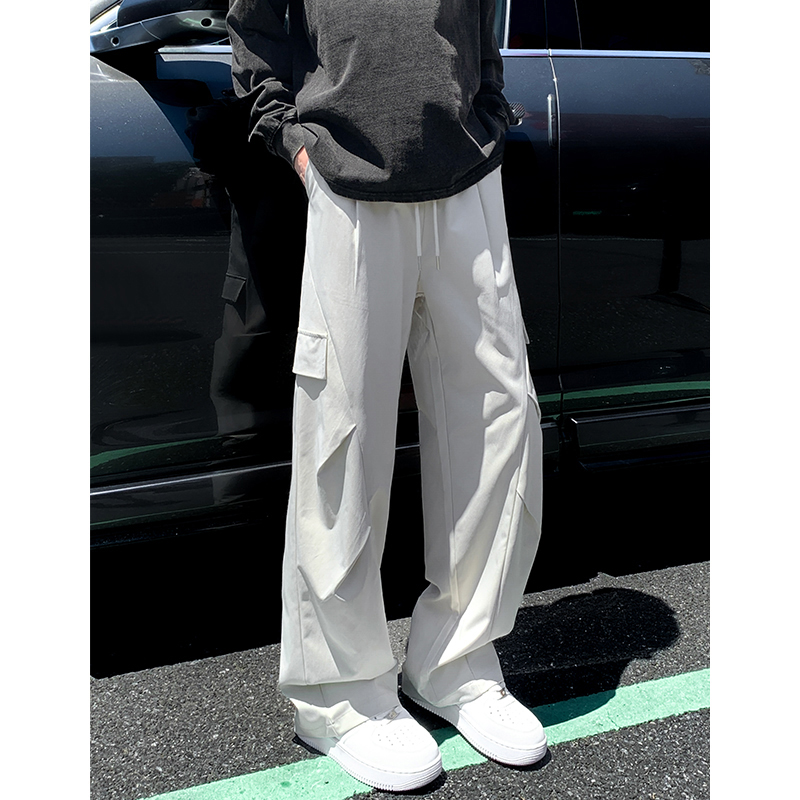 夏季冰感速干长裤褶皱薄款宽松休闲裤春秋高街ins裤子薄款直筒