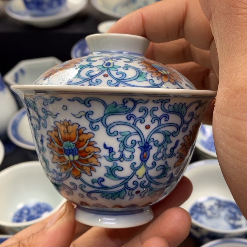 【闪购商品】景德镇青花斗彩盖碗