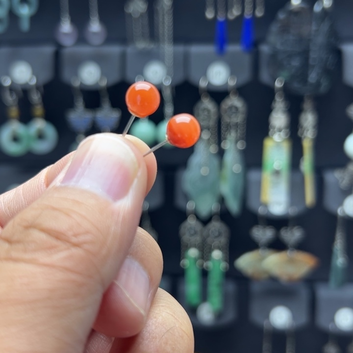 南红玛瑙银S925镶嵌耳饰
