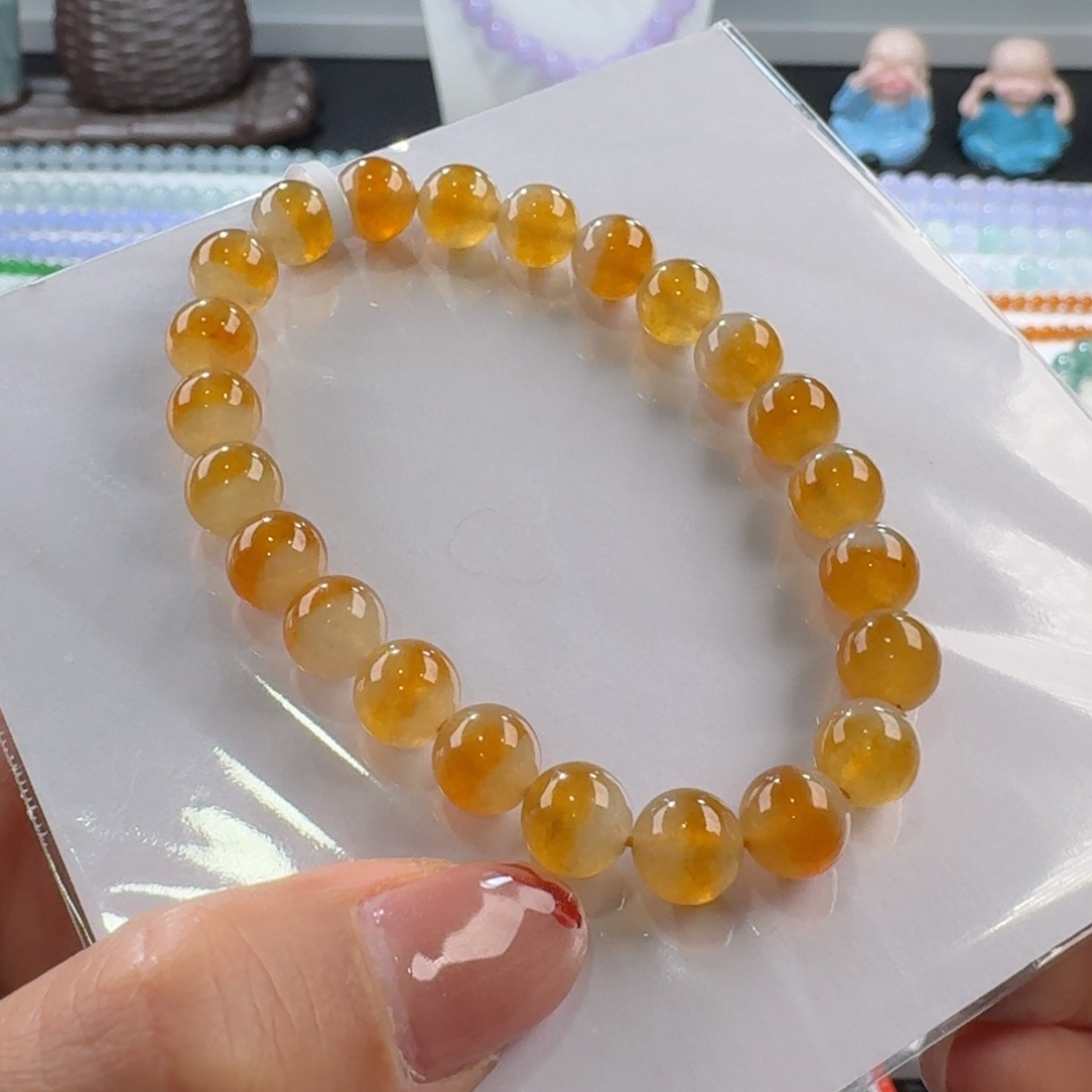 翡翠手链未镶嵌聚宝盆黄翡单圈7.9mm