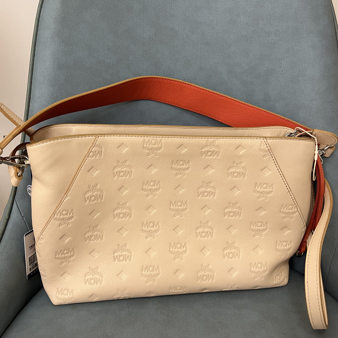 99新 MCM 方姐中古/肉粉色 小羊皮  Klara 通勤包 腋下/斜挎