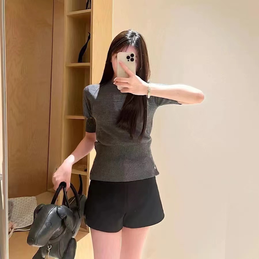 女士2025夏季新款撞色Polo领针织短袖上衣亲子B1335