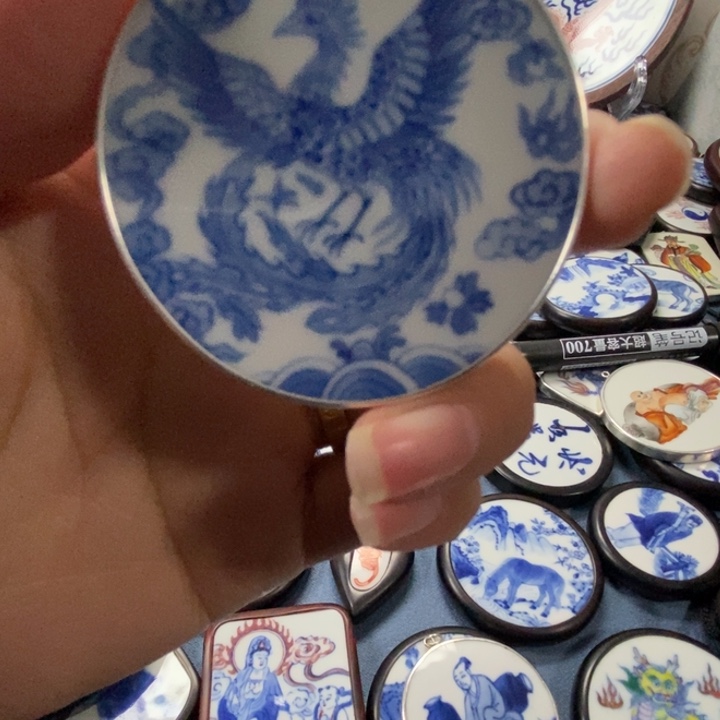 龙***8银S925瓷片镶嵌挂件