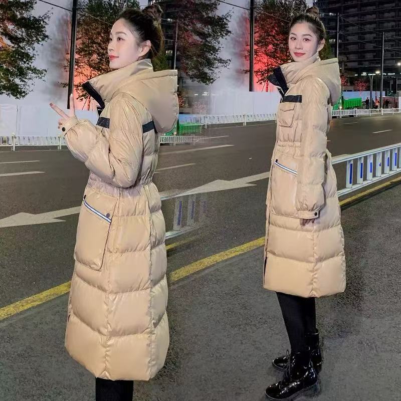 2024冬季新款白鸭绒羽绒服设计中长款女过膝宽松外套无毛领B15-4