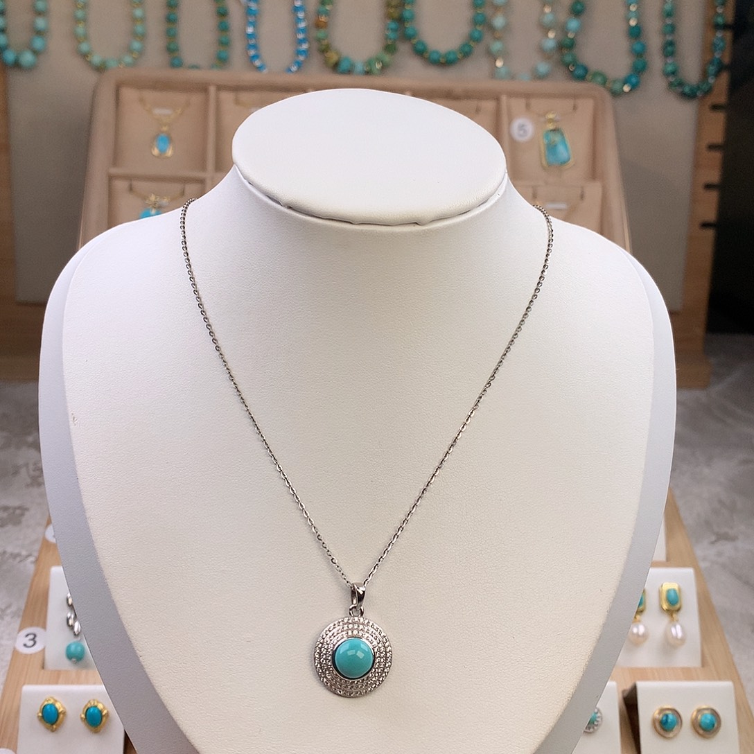 绿松石银S925镶嵌吊坠(赠链)