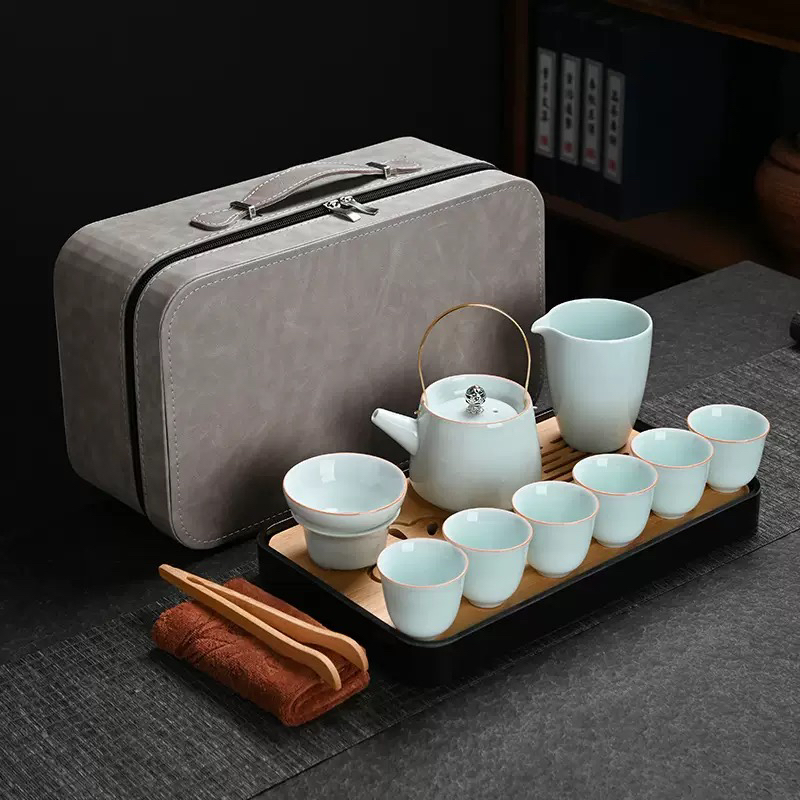 影青陶瓷旅行功夫茶具套装家用便携送礼