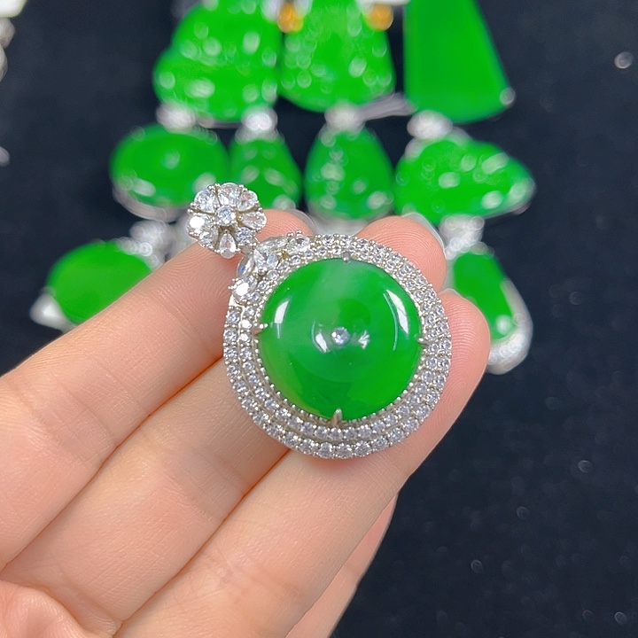 翡翠银S925镶嵌吊坠(不含链)