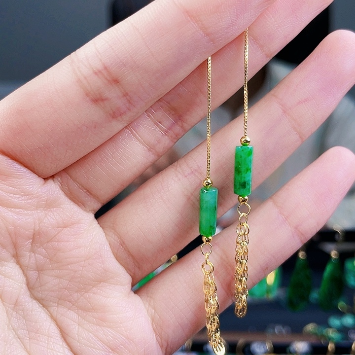 翡翠耳饰银S925镶嵌饰品