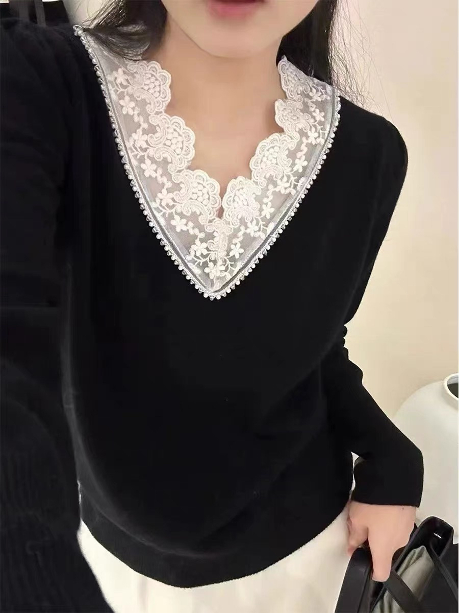 6769 春季新款显瘦洋气百搭欧货重工刺绣长袖毛衣上衣