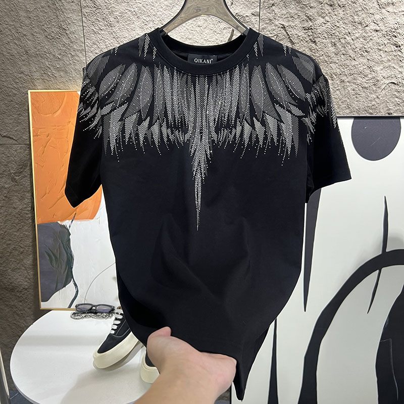 秋冬新款圆领宽松烫钻轻奢短袖体恤百搭简约上衣时尚洋气半袖潮