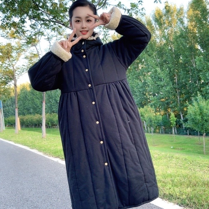 新疆棉棉花100衣长裙摆戴帽子家居棉服