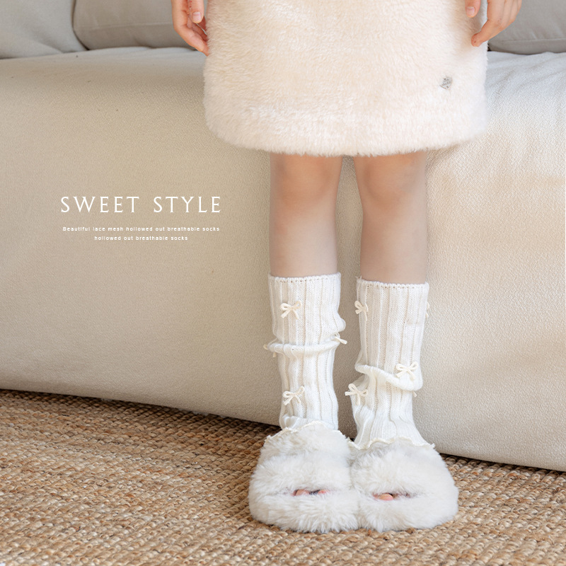 女童袜套韩系蝴蝶结堆堆袜秋冬加厚保暖堆堆针织长筒袜套日系洋气