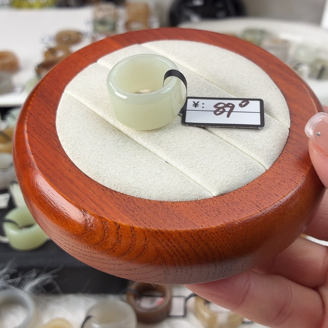 和田玉未镶嵌戒指Q17暖白圆切内径16.7