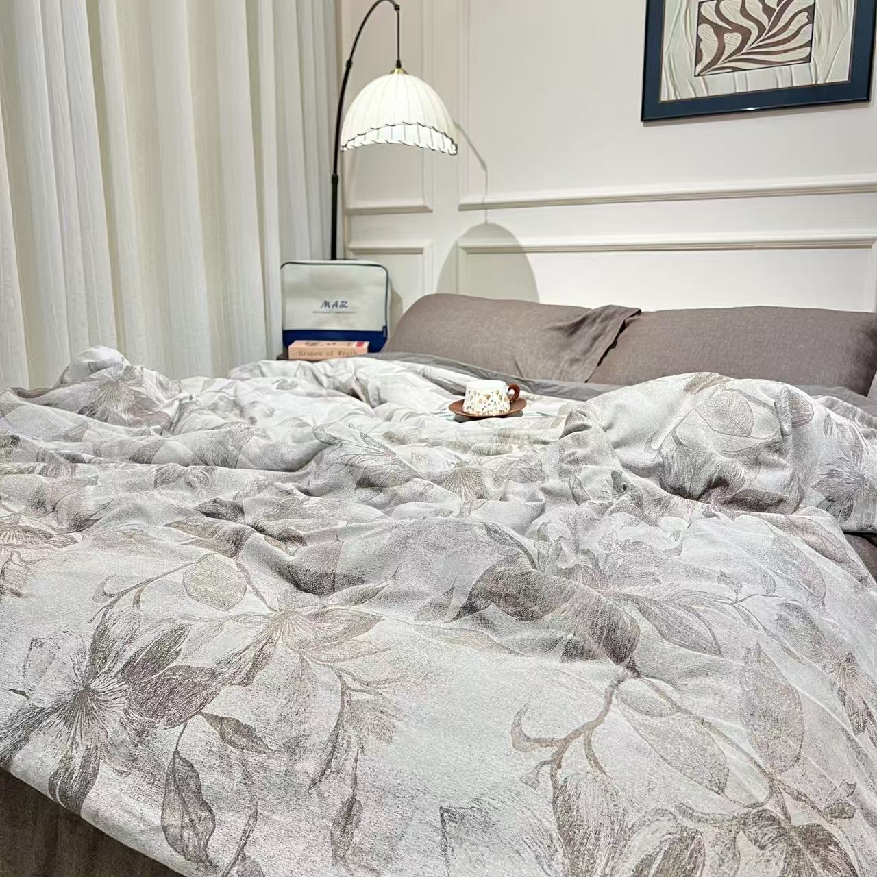 【栀夏-双人被】120支五斤左右纯棉简约舒适轻奢云锦棉提花床品